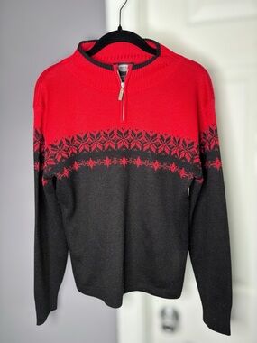 Meister Black & Red Colorblock Zip Up Wool Blend Sweater Sz S